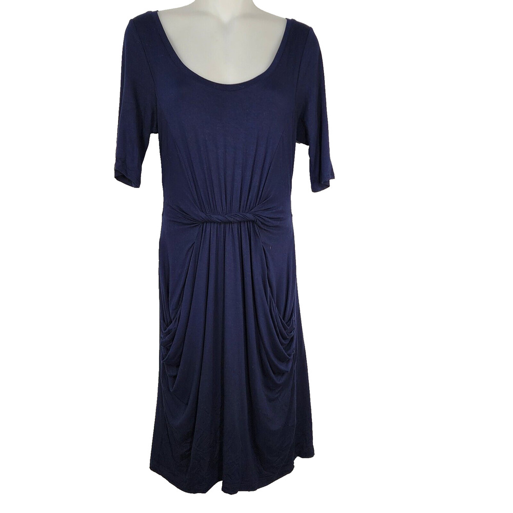 Anthropologie Meadow Rue Dress Small Navy Chignon Jersey Draped Twisted Pockets